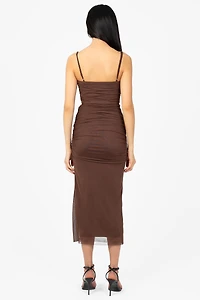 Noelia Ruched Mesh Midi Dress