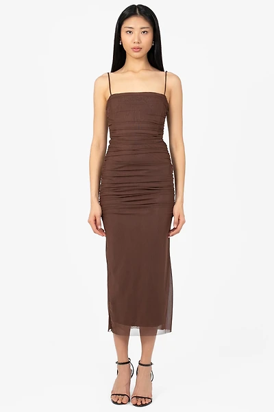 Noelia Ruched Mesh Midi Dress