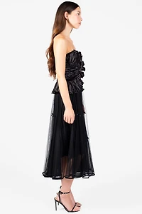 Isabeau Bow Pleated Mesh Maxi Skirt