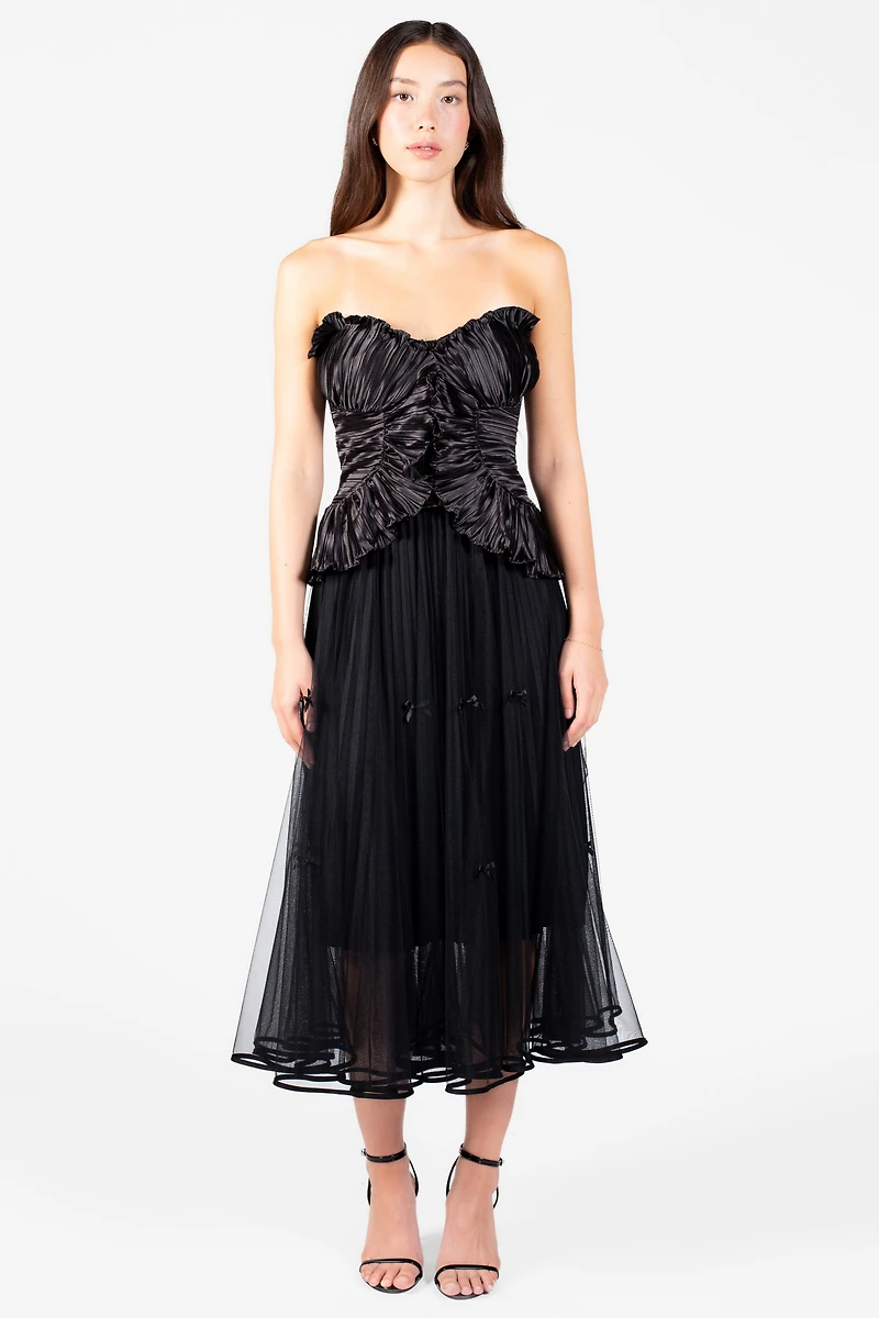 Isabeau Bow Pleated Mesh Maxi Skirt