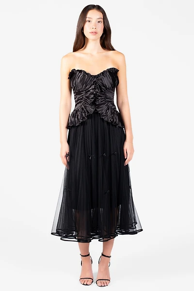Isabeau Bow Pleated Mesh Maxi Skirt