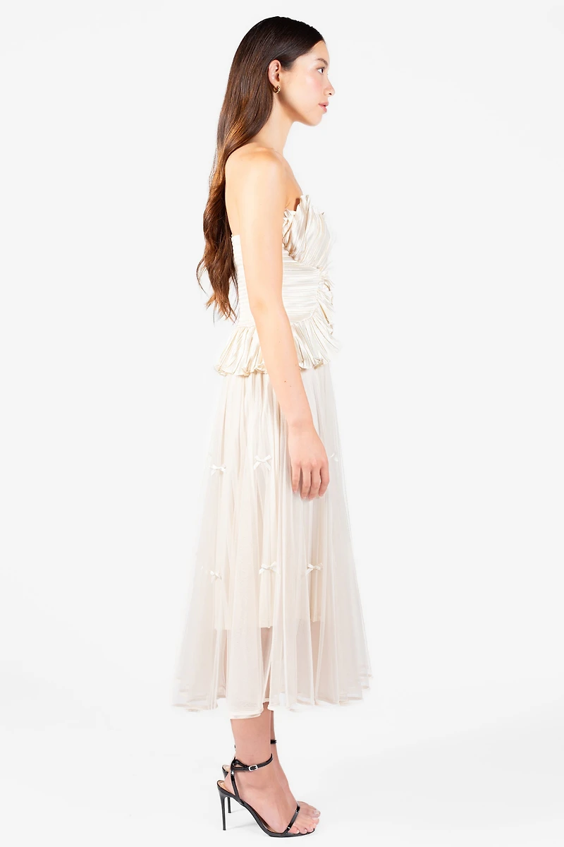 Isabeau Bow Pleated Mesh Maxi Skirt