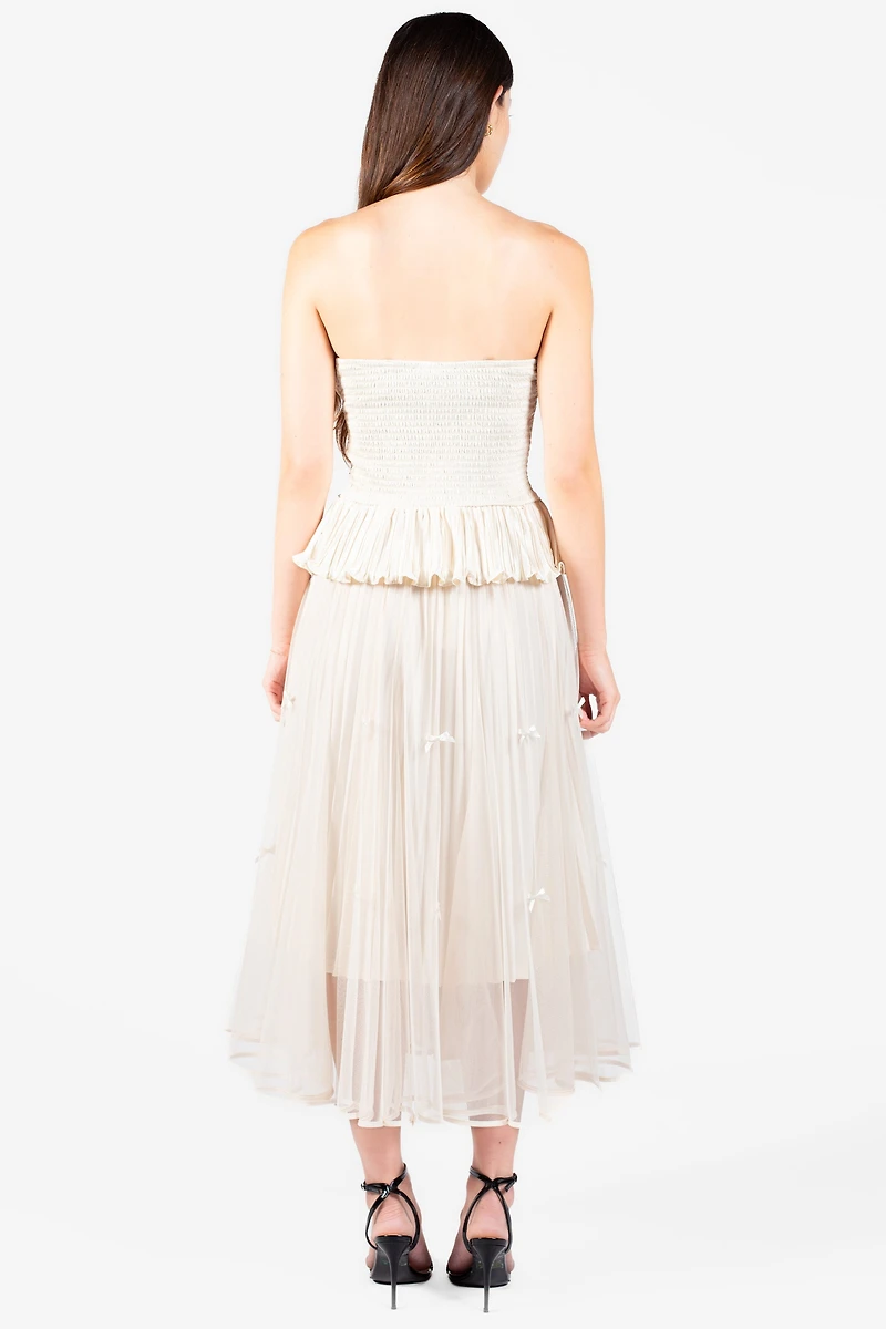 Isabeau Bow Pleated Mesh Maxi Skirt