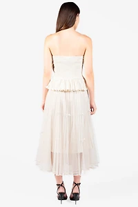 Isabeau Bow Pleated Mesh Maxi Skirt