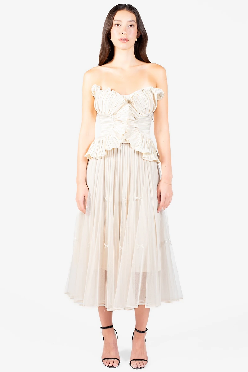 Isabeau Bow Pleated Mesh Maxi Skirt