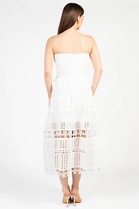 Mia Strapless Eyelet Midi Dress