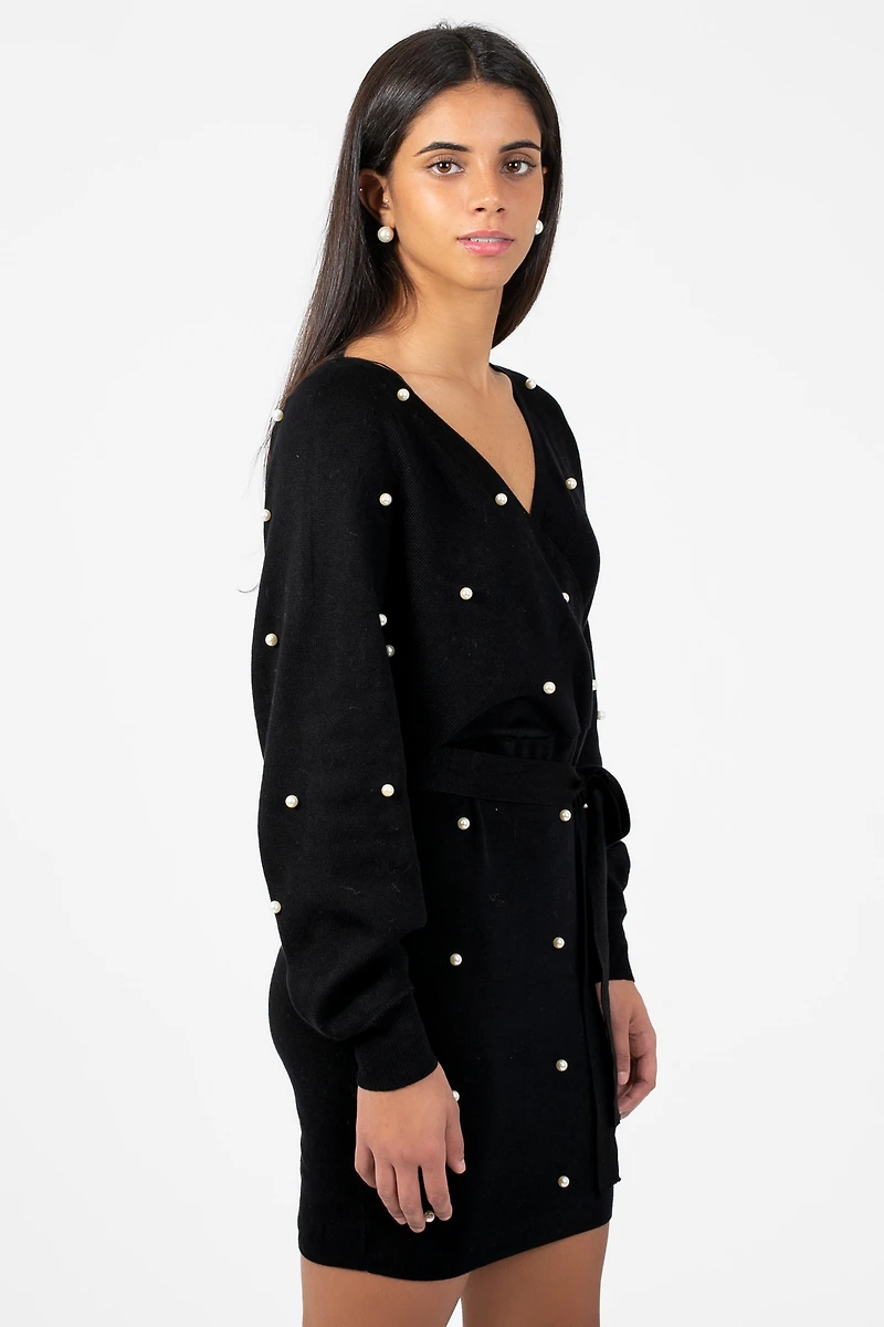 Noa Pearl Embellished Sweater Dress