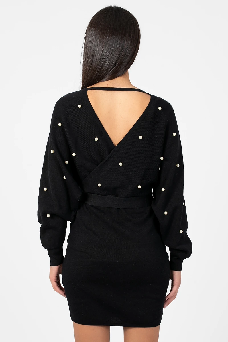 Noa Pearl Embellished Sweater Dress