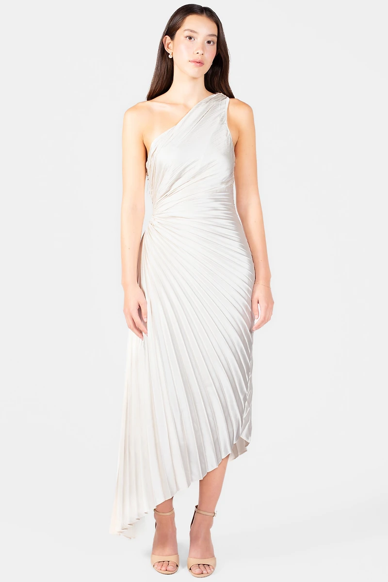 Reagan One Shoulder Pleated Hi Lo Maxi Dress