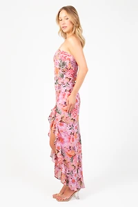 Rhea Strapless Floral Ruffle Maxi Dress