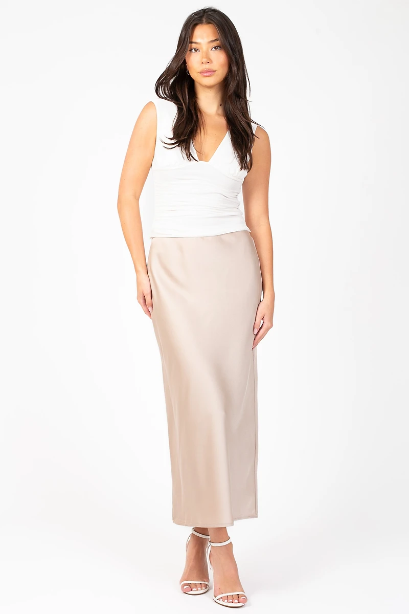 Zaria Satin Slip Midi Skirt