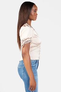 Opaline Lace Trim Satin Blouse