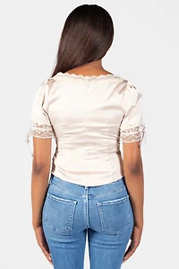 Opaline Lace Trim Satin Blouse