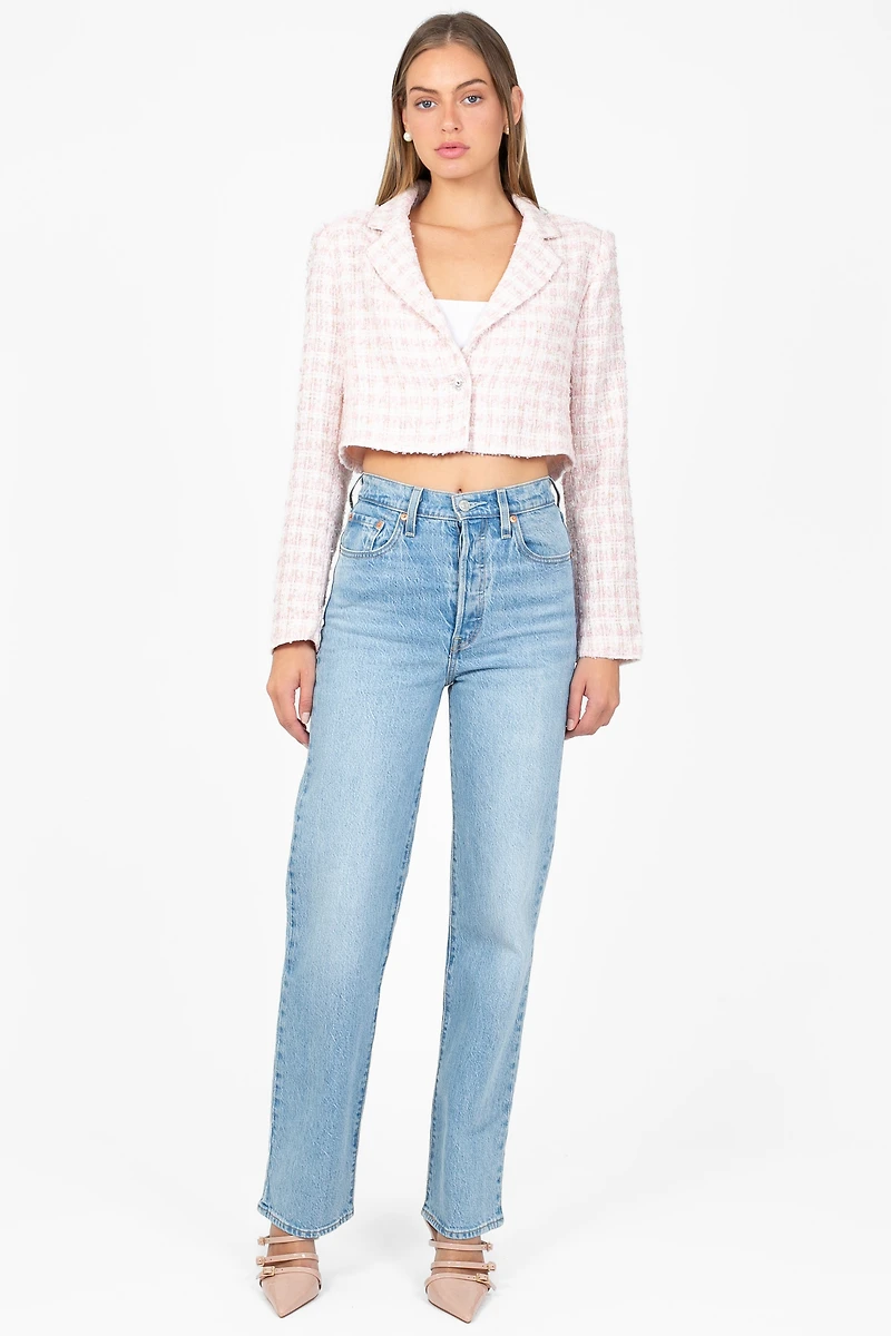 Althea Jewel Button Tweed Crop Blazer