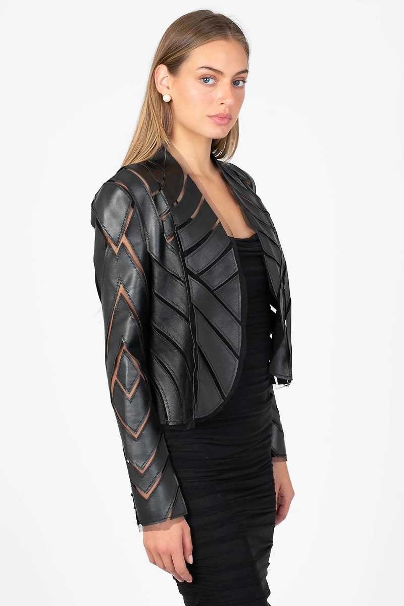 Noir Mesh Vegan Leather Jacket