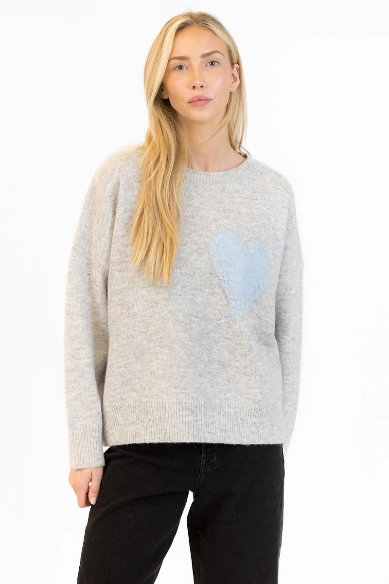 Lyla + Luxe® Heart Stitch Crew Neck Sweater