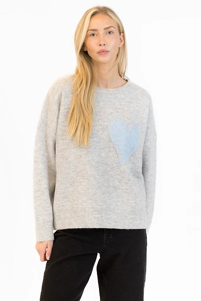 Lyla + Luxe® Heart Stitch Crew Neck Sweater