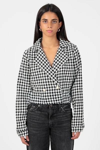 Jessalyn Houndstooth Cropped Blazer