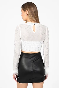 Disco Heaven Rhinestone Feather Cuff Top