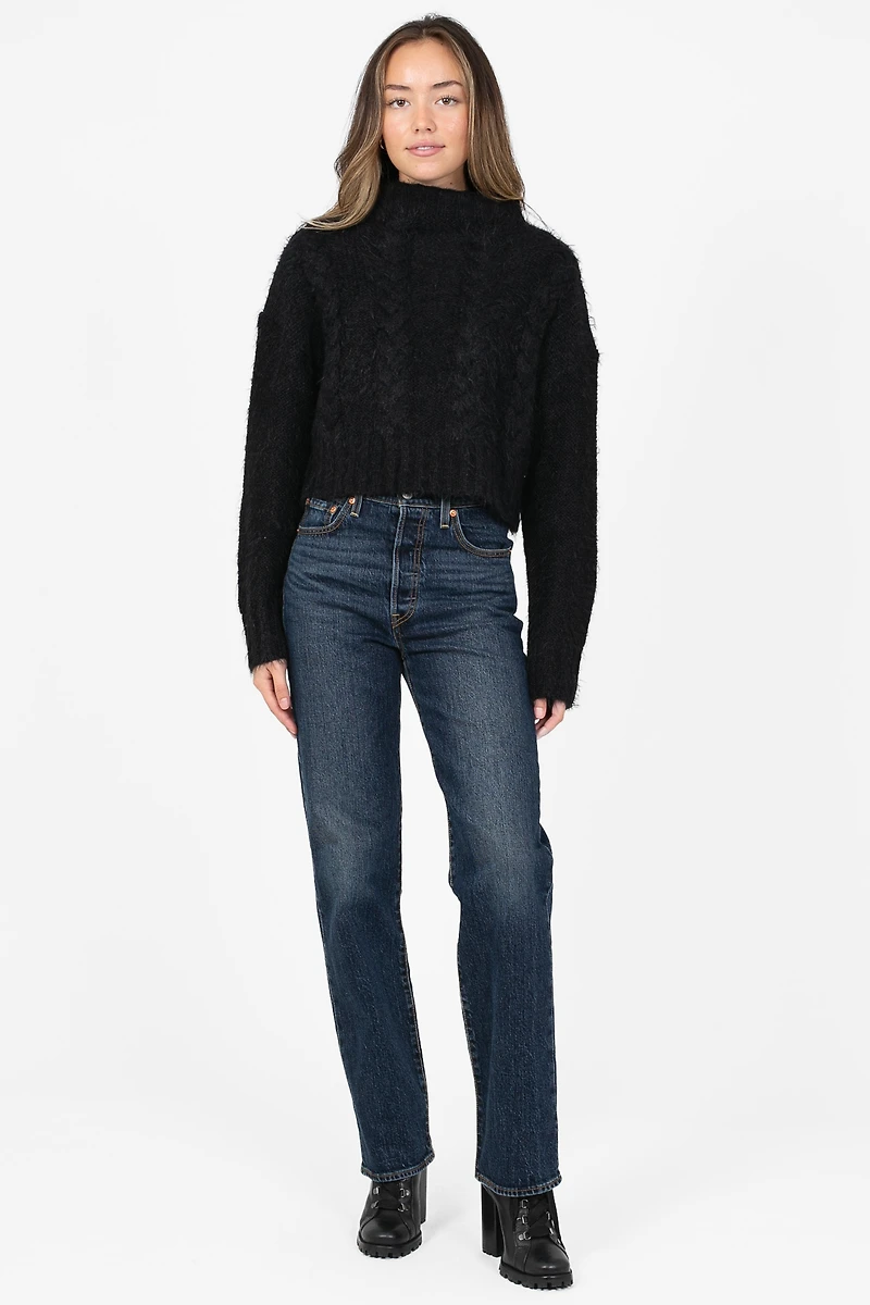 Vivienne Turtleneck Fuzzy Cable Sweater