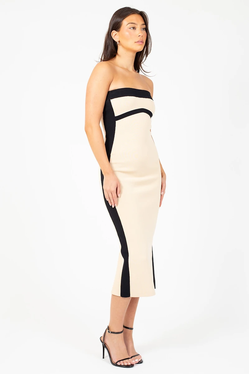 Isadora Strapless Knit Contrast Midi Dress