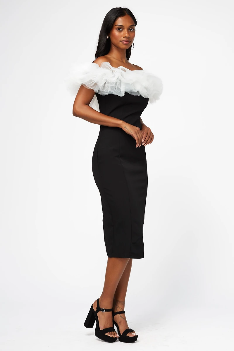 Lottie Tulle Trim Midi Dress