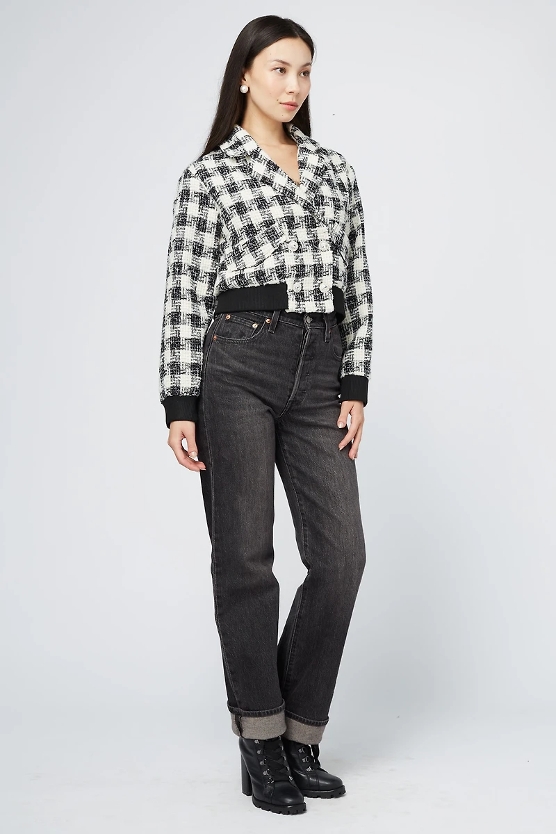 Coco Houndstooth Rhinestone Button Jacket