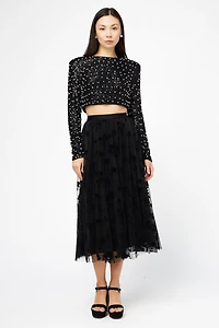 Hayden Floral Mesh Pleated Midi Skirt
