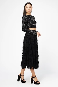 Hayden Floral Mesh Pleated Midi Skirt