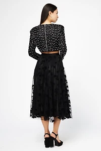 Hayden Floral Mesh Pleated Midi Skirt