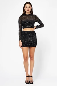After Party Mesh Rhinestone Mini Skirt