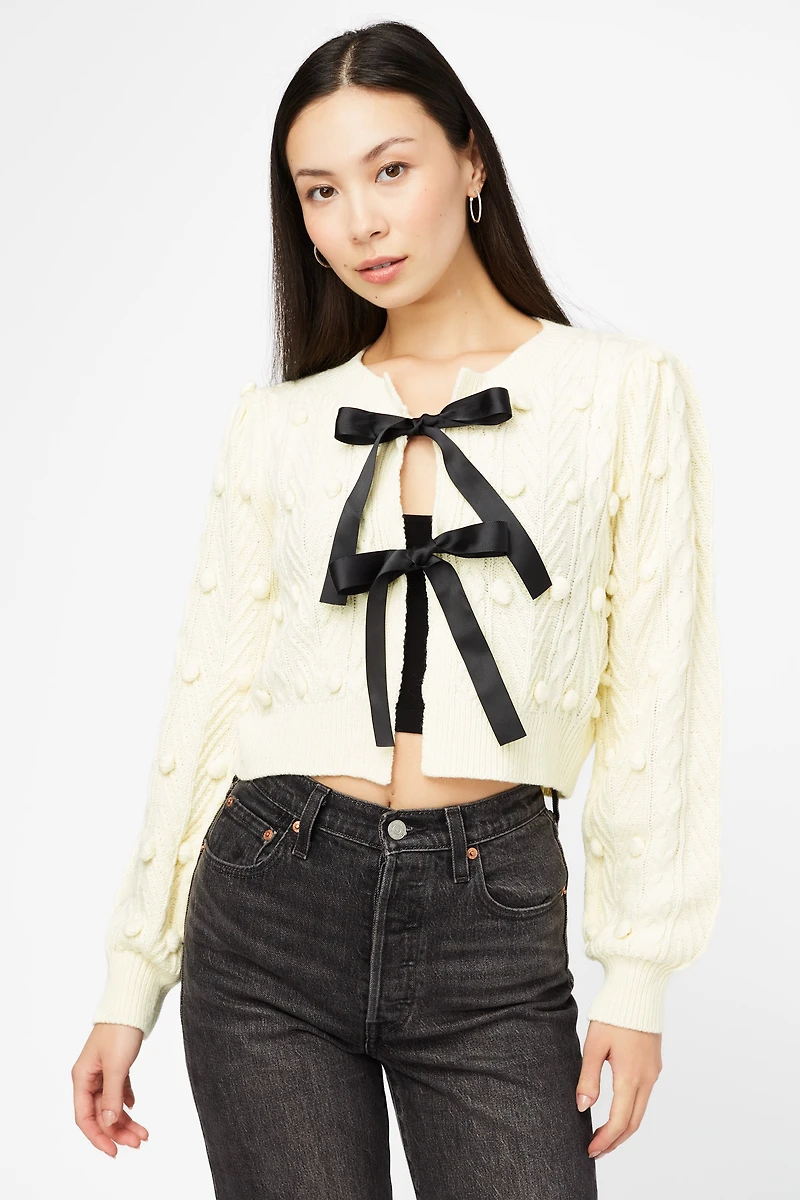 Annaliese Bow Front Knit Pom Cardigan
