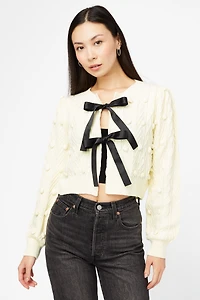 Annaliese Bow Front Knit Pom Cardigan