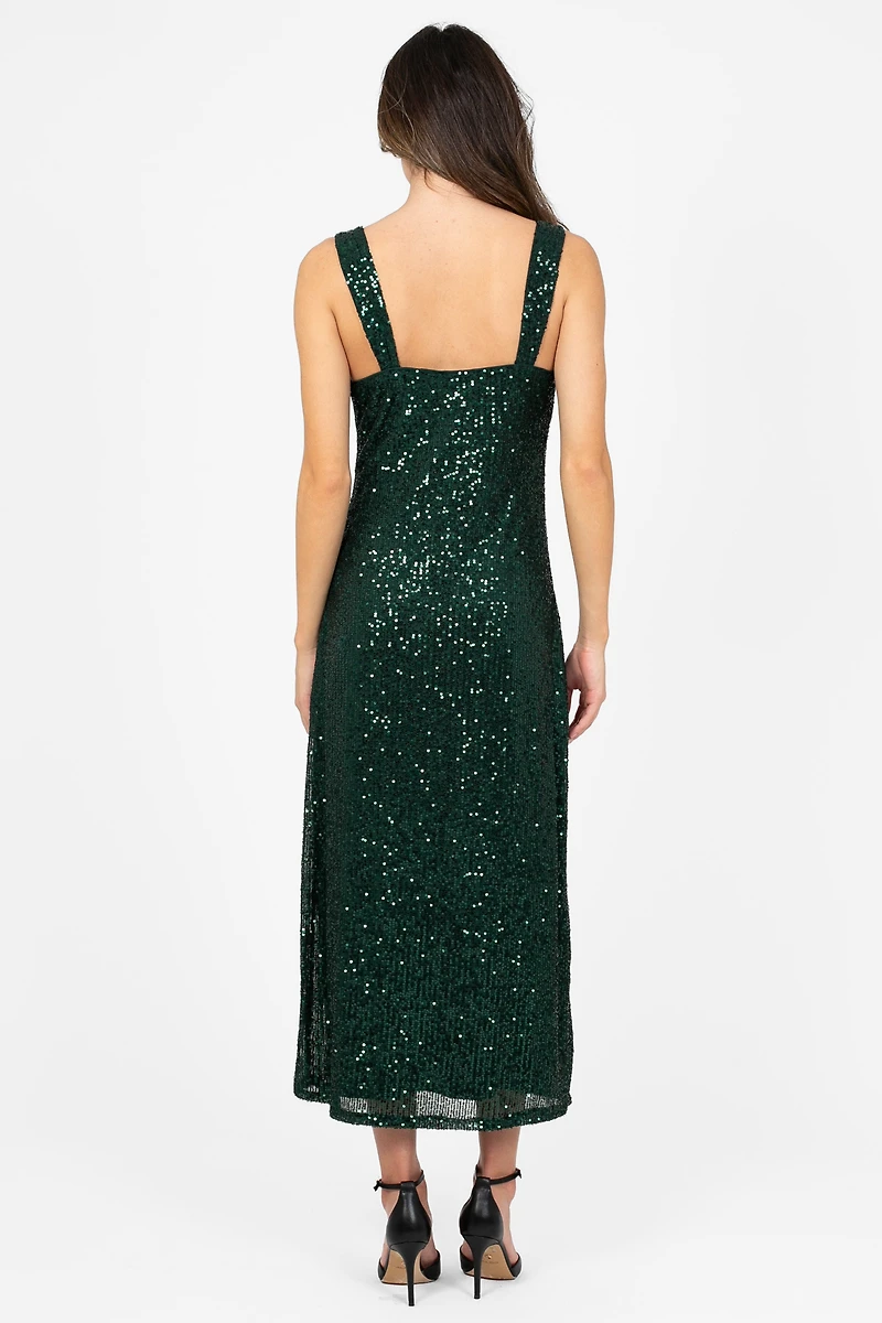Evergreen Elegance Sequin Midi Dress