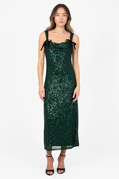 Evergreen Elegance Sequin Midi Dress