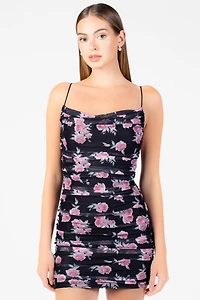 Gemma Floral Mesh Ruched Mini Dress