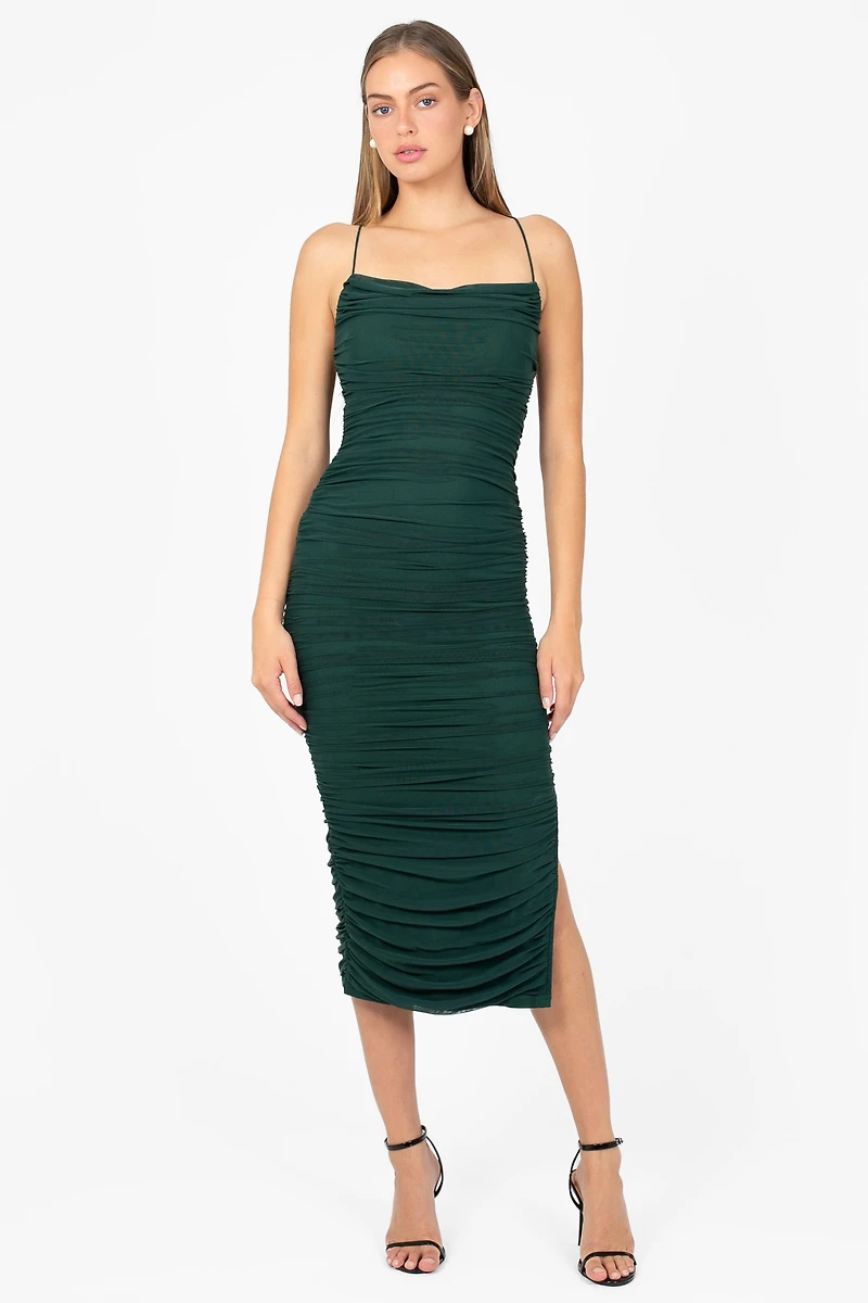 Whitney Mesh Ruched Midi Dress