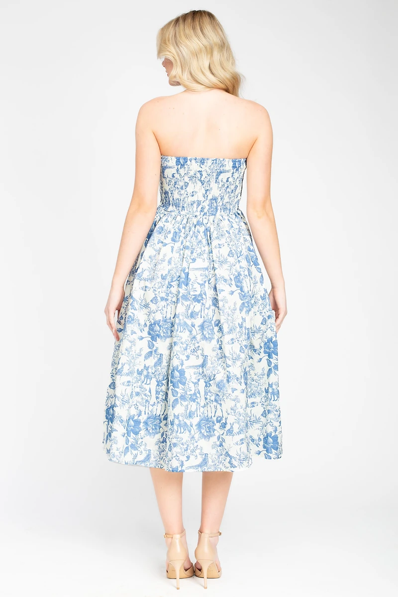 Ophelia Strapless Printed Midi Dress