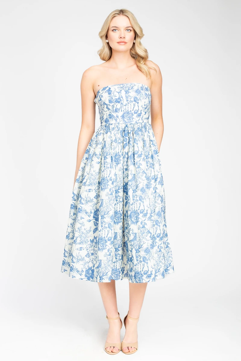 Ophelia Strapless Printed Midi Dress
