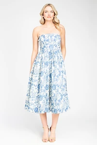 Ophelia Strapless Printed Midi Dress