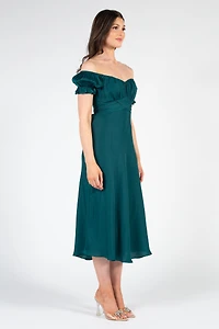 Cindy Satin Off-The-Shoulder Midi Dress