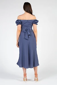 Cindy Satin Off-The-Shoulder Midi Dress