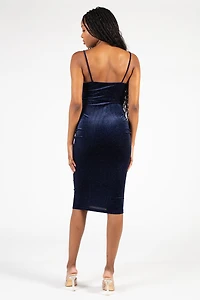 Starlett Ruched Velvet Shimmer Midi Dress