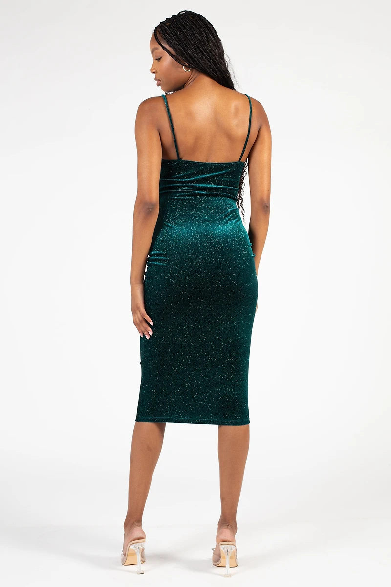 Starlett Ruched Velvet Shimmer Midi Dress