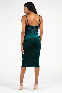 Starlett Ruched Velvet Shimmer Midi Dress