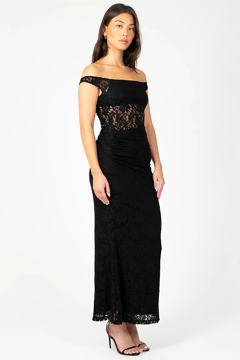 Viviette Off-The-Shoulder Lace Midi Dress