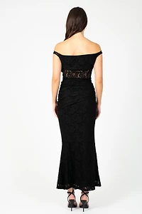 Viviette Off-The-Shoulder Lace Midi Dress