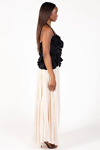 Cosette Halter Ruffle Pleated Maxi Dress
