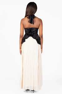 Cosette Halter Ruffle Pleated Maxi Dress