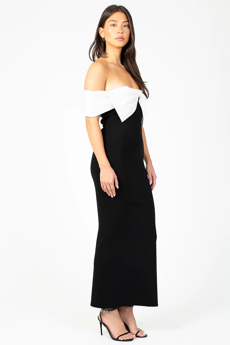 Vickie Contrast Bow Midi Dress